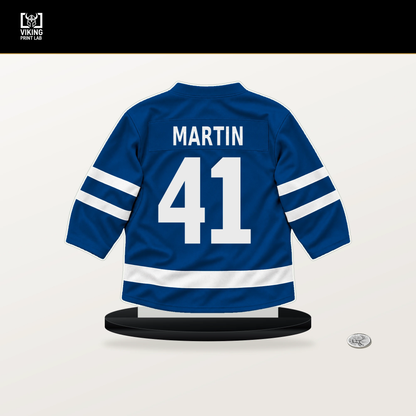 Spencer Martin number 41 New York Rangers jersey stand with included black base.