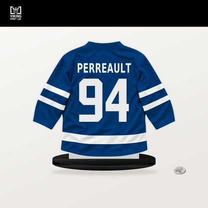 Gabe Perreault number 94 New York Rangers jersey stand with included black base.