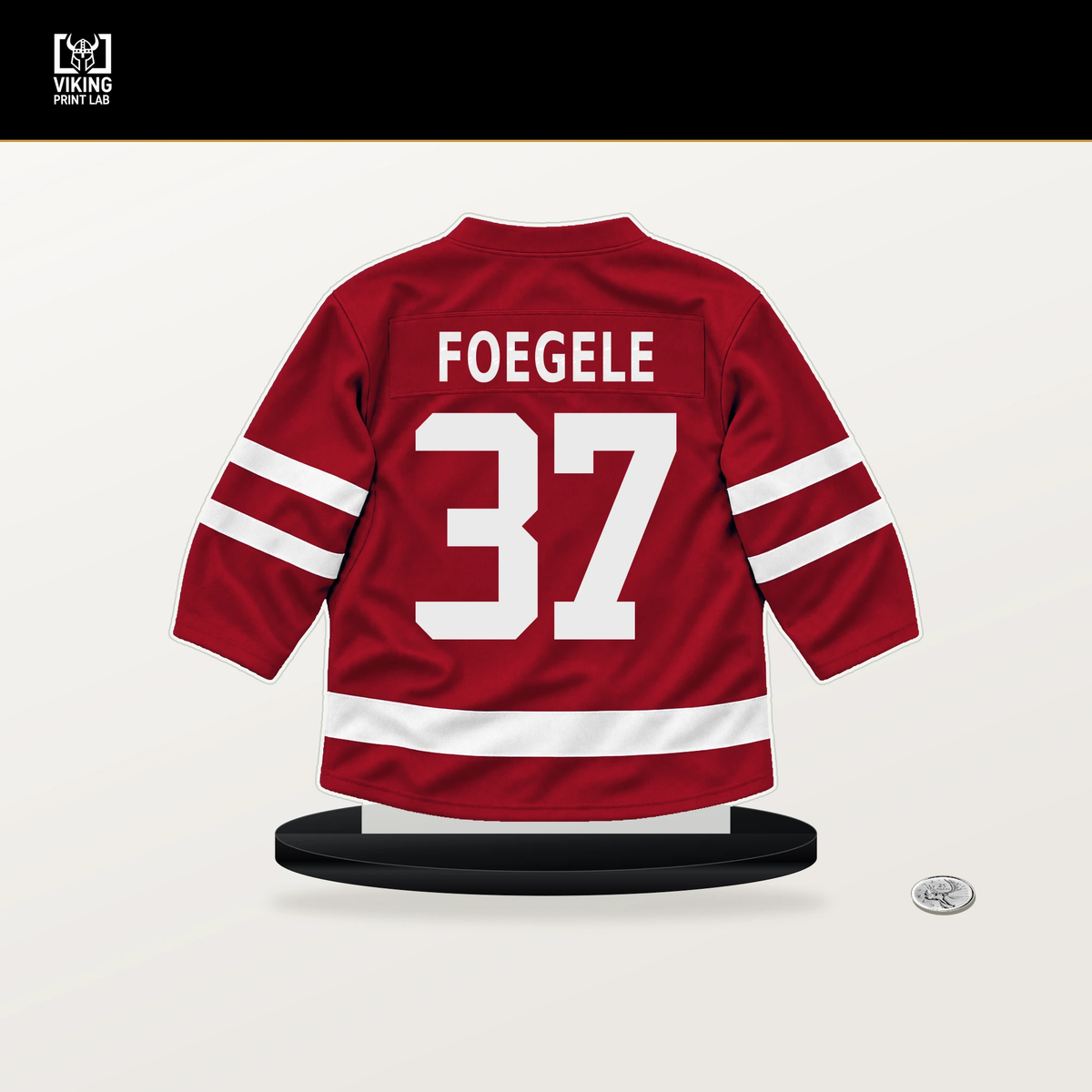 Warren Foegele number 37 Ottawa Senators jersey stand with included black base.