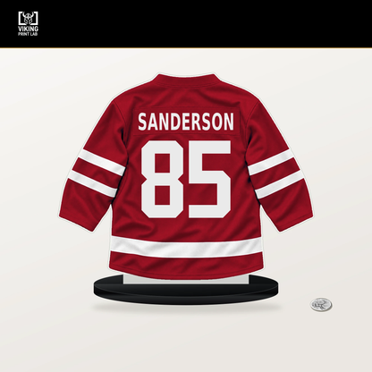 Jake Sanderson number 85 Ottawa Senators jersey stand with included black base.