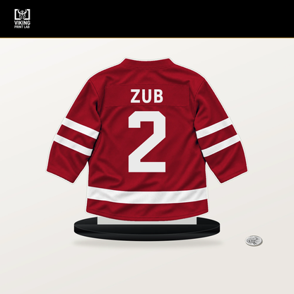 Artem Zub number 2 Ottawa Senators jersey stand with included black base.
