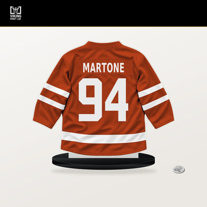 Porter Martone number 94 Philadelphia Flyers jersey stand with included black base.