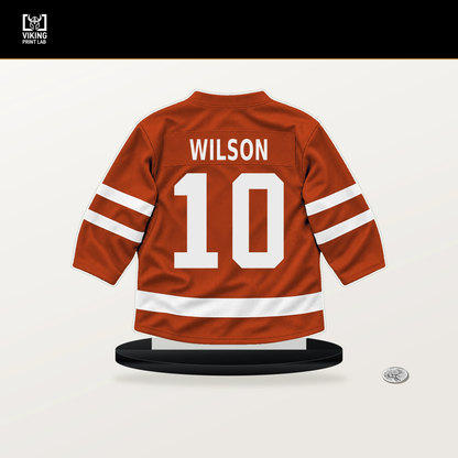 Garrett Wilson number 10 Philadelphia Flyers jersey stand with included black base.