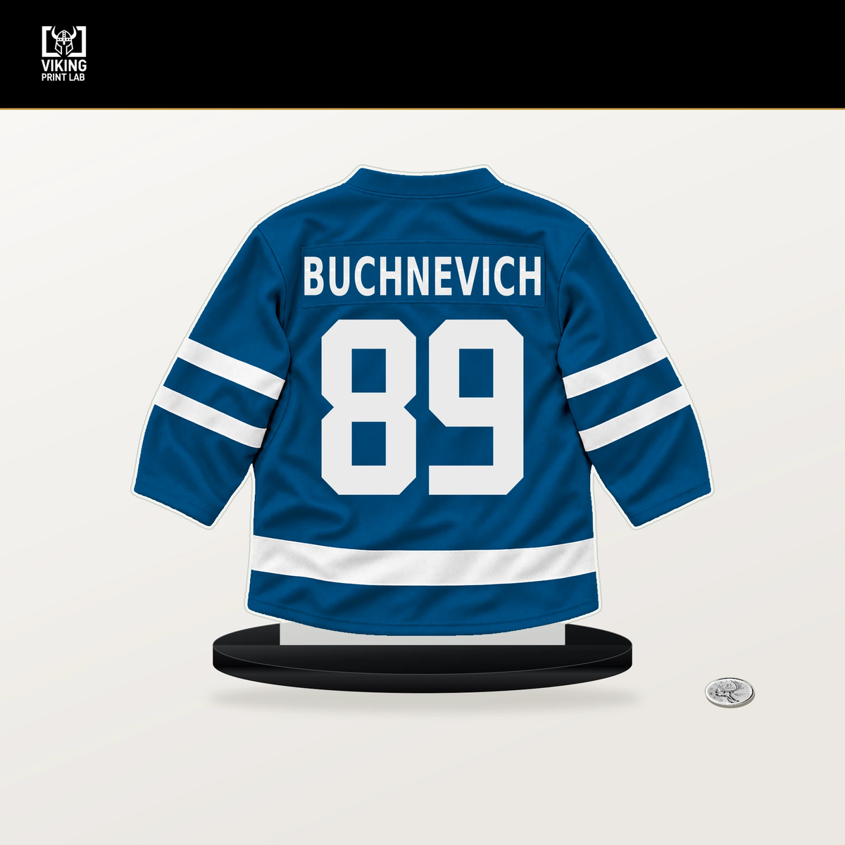 Pavel Buchnevich number 89 St. Louis Blues jersey stand with included black base.