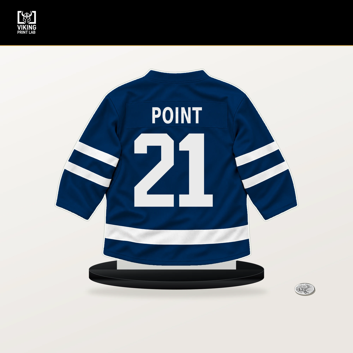 Brayden Point number 21 Tampa Bay Lightning jersey stand with included black base.