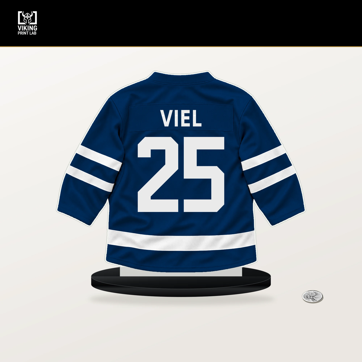 Jeffrey Viel number 25 Tampa Bay Lightning jersey stand with included black base.