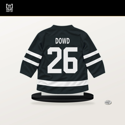 Nic Dowd number 26 Vegas Golden Knights jersey stand with included black base.