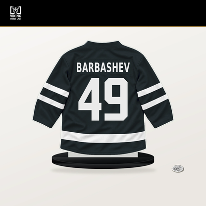 Ivan Barbashev number 49 Vegas Golden Knights jersey stand with included black base.