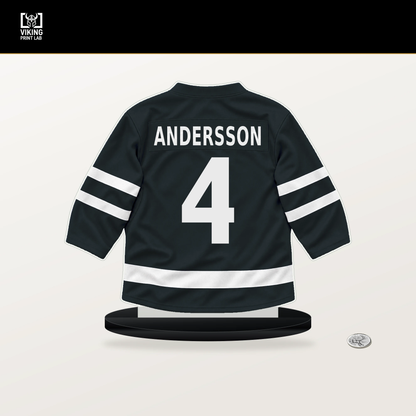 Rasmus Andersson number 4 Vegas Golden Knights jersey stand with included black base.