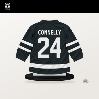 Trevor Connelly number 24 Vegas Golden Knights jersey stand with included black base.