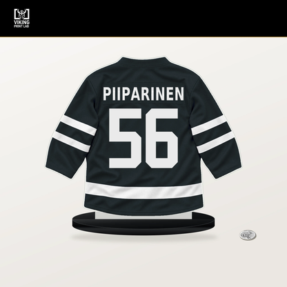 Juho Piiparinen number 56 Vegas Golden Knights jersey stand with included black base.