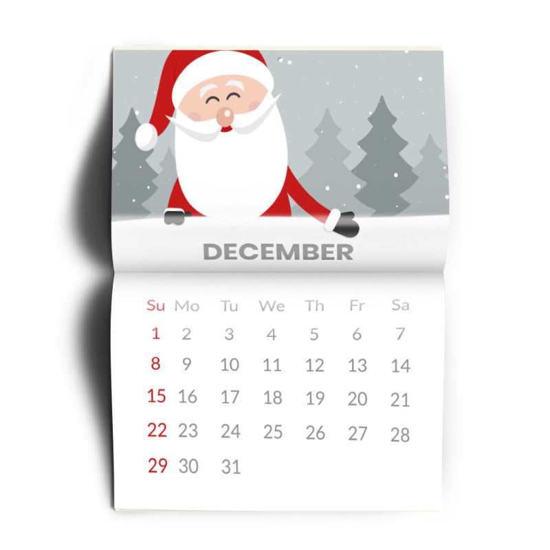 Wall-calendar layout example showing a December page; displayed dates and artwork are illustrative. Your 2027 dates and design require proof approval.