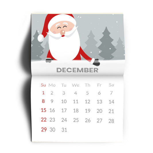 Wall-calendar layout example showing a December page; displayed dates and artwork are illustrative. Your 2027 dates and design require proof approval.