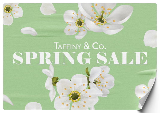 Supplier removable wall-decal example with floral sample artwork and a lifted corner; final size, material and surface suitability confirmed with your quote.
