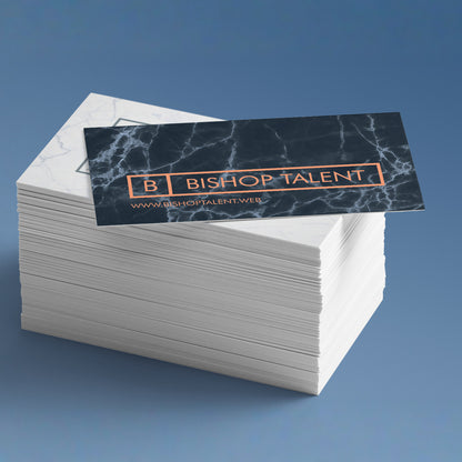 Premium Plus business card stack with an example printed design.