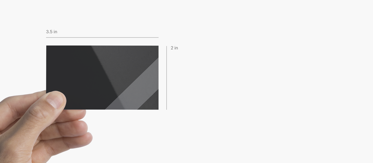Standard corner glossy finish card example, shown at 3.5×2 inches; thickness depends on selected option.