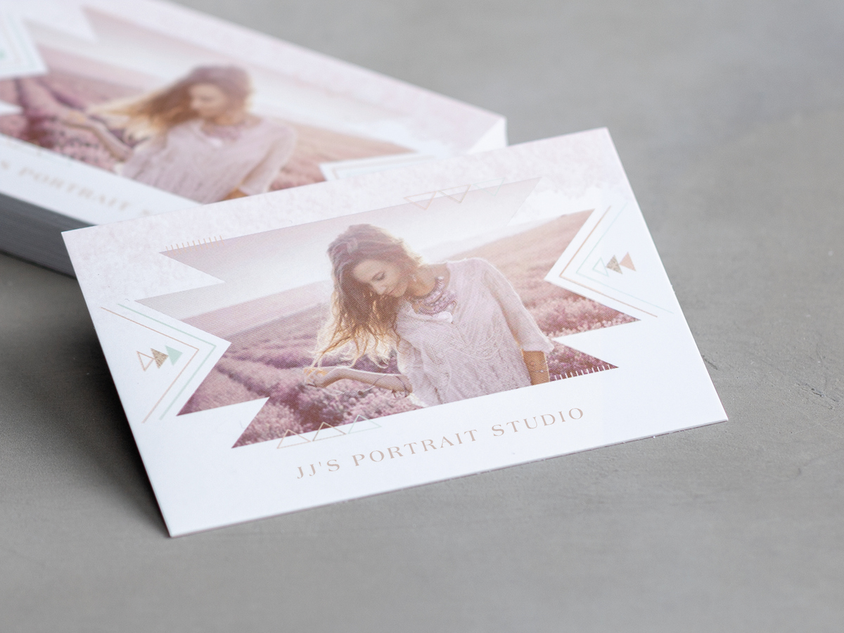 Soft touch business card examples for a portrait studio.