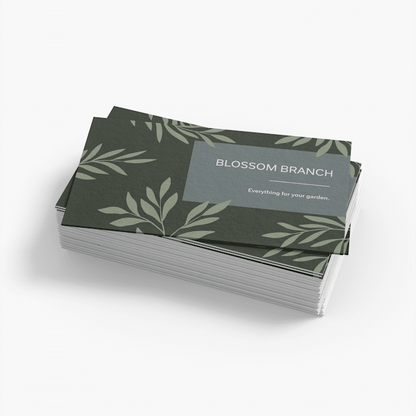 Stack of hemp-blend business cards with botanical sample artwork