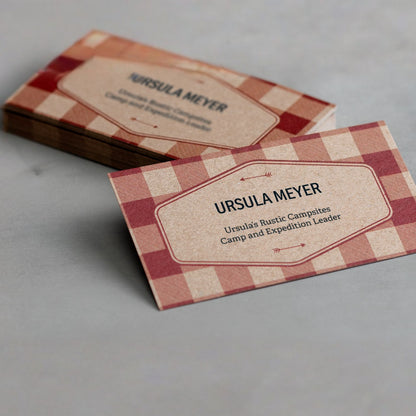 Example kraft business cards with a plaid design.