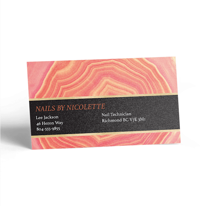 Pearl business card with a colourful salon design