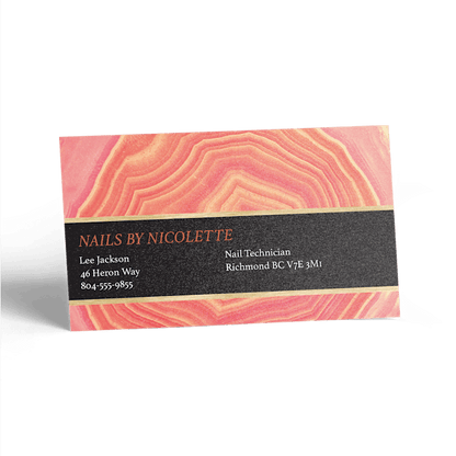 Pearl business card with a colourful salon design