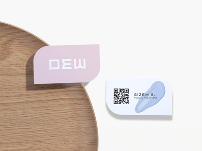 Leaf-shaped business cards with brand and QR-code sample artwork