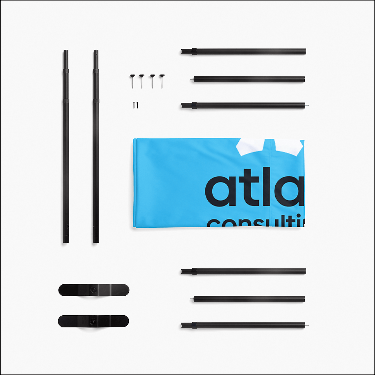 Step-and-repeat banner kit with printed graphic and frame components