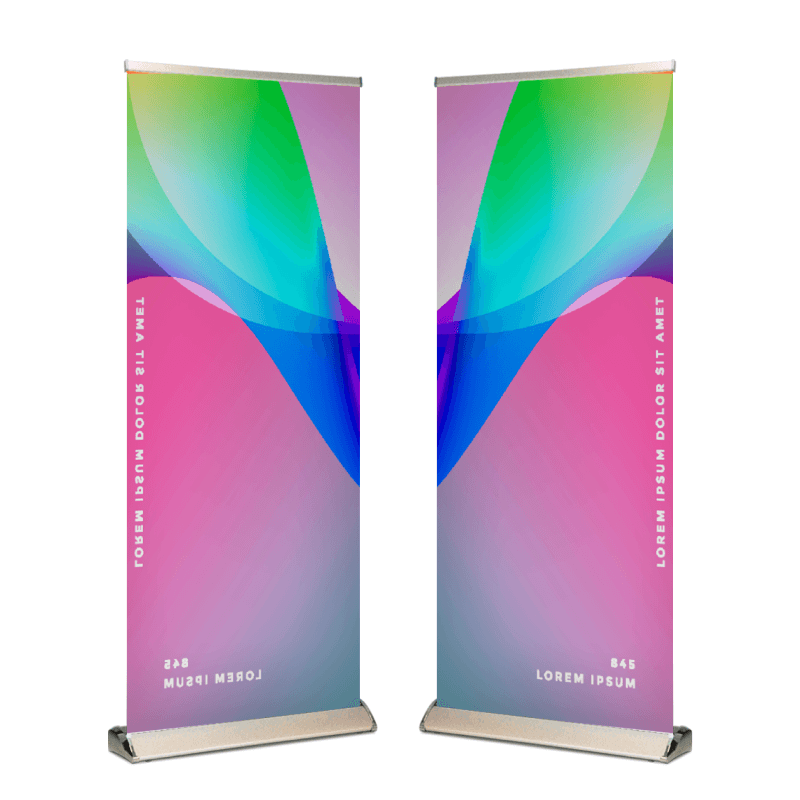 Premium silver retractable banner stand with custom printed banner examples