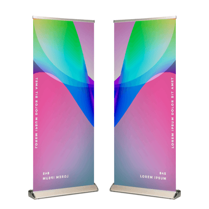 Premium silver retractable banner stand with custom printed banner examples