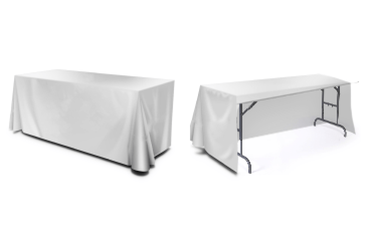Standard drape table cover showing closed-back and open-back options