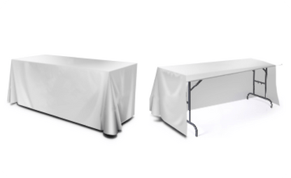 Standard drape table cover showing closed-back and open-back options