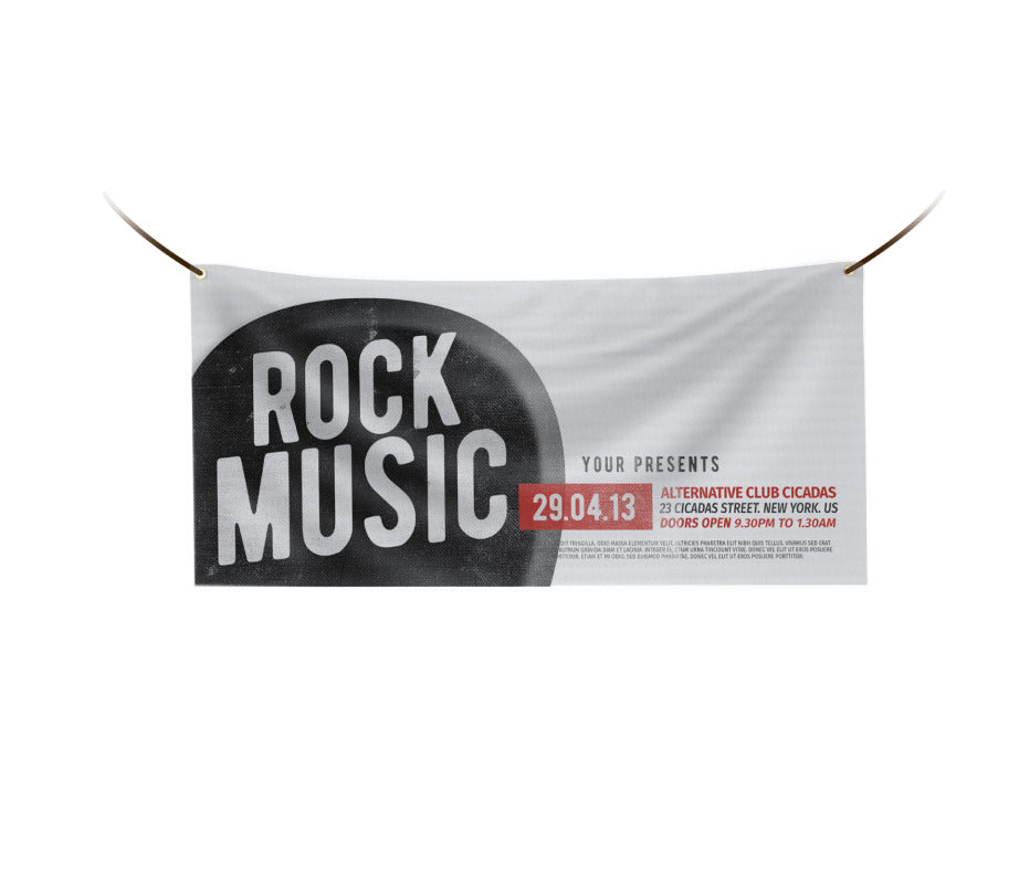 Matte vinyl banner with printed music event sample artwork